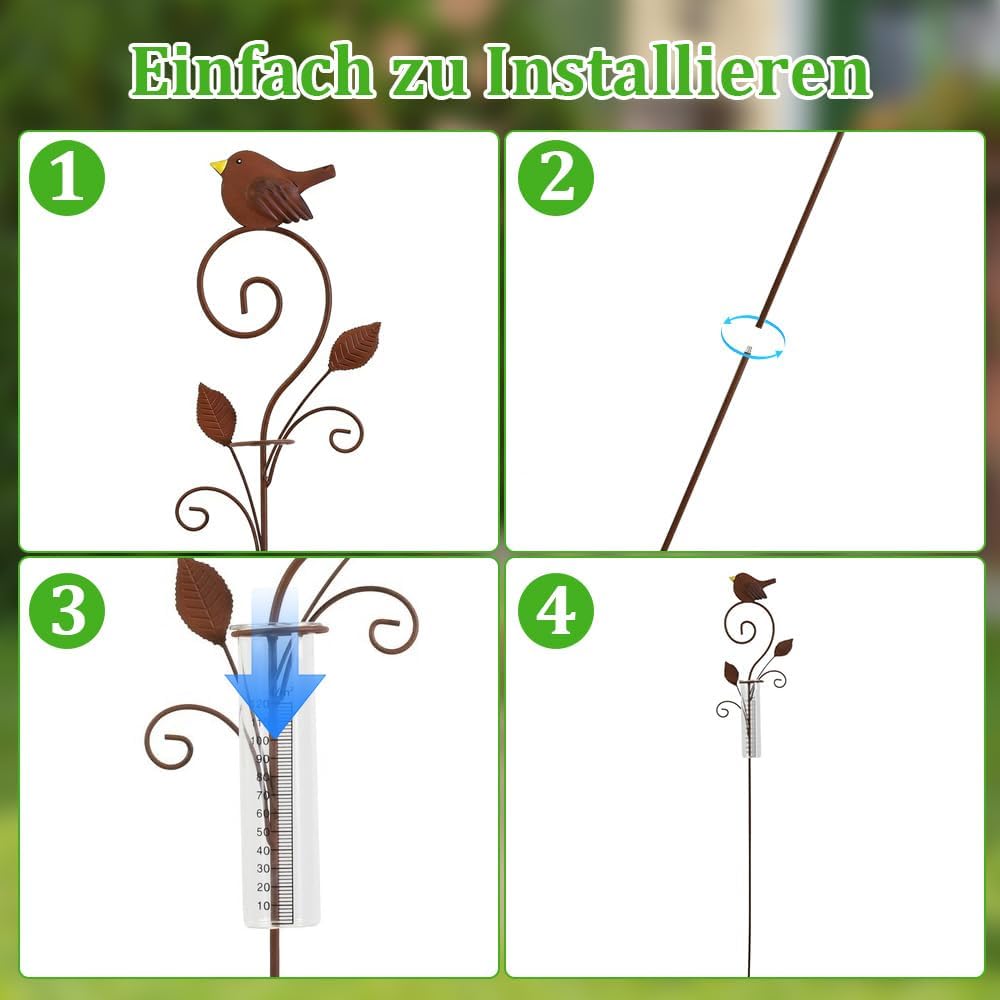 Regenmesser für Garten, 106cm Regenmesser Frostsicher mit Glas Messbecher, Niederschlagsmesser, Voge