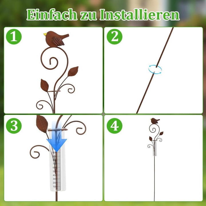 Regenmesser für Garten, 106cm Regenmesser Frostsicher mit Glas Messbecher, Niederschlagsmesser, Voge
