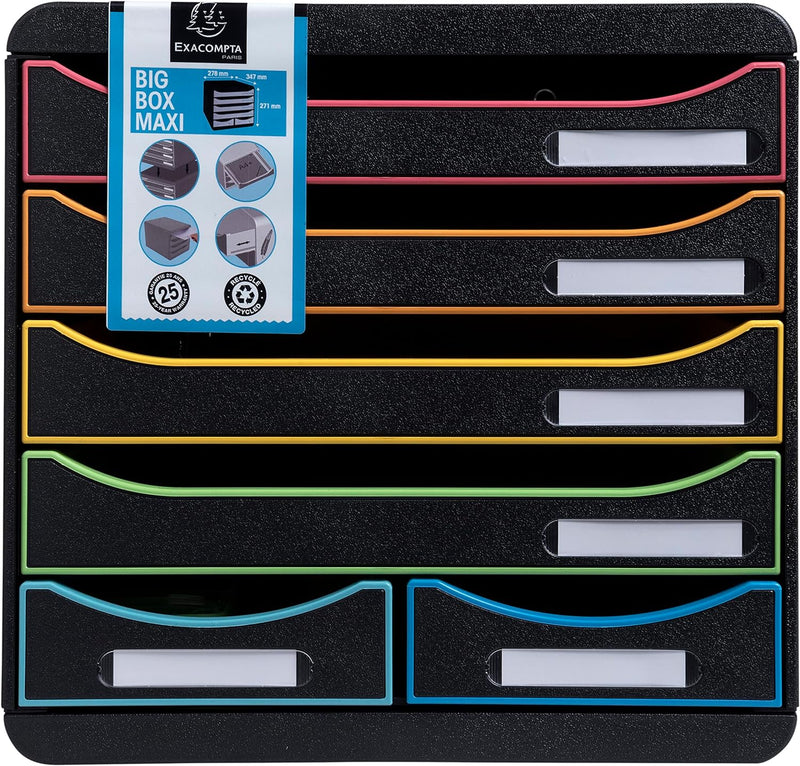 Exacompta 312914D Ablagebox Harlekin aus Recycling-Kunststoff mit 4 Schubladen für DIN A+ und 2 Schu