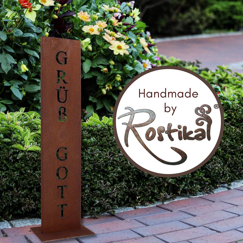 Rostikal Grüss Gott 71 cm Rost Schild Gartendeko Edelrost, Grüss Gott 71 cm