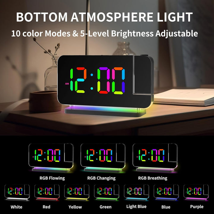 Cuteefun Projektionswecker, Wecker mit Projektion, Projektionsuhr mit Dualem USB C/A Ladeanschluss,