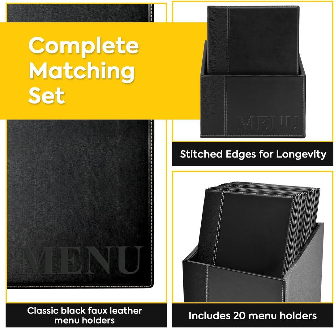 Securit Trendy Range Menükartenbox mit 20 Karten im A4-Format, je 1 doppelseitiger Einleger, Schwarz
