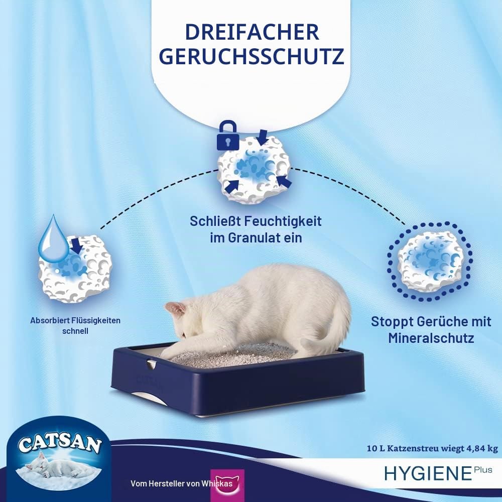 Catsan Hygiene-Katzenstreu, Nicht klumpend, 100% natürlich, saugfähig, 10 l, Weiss 10 l (Pack of 1),