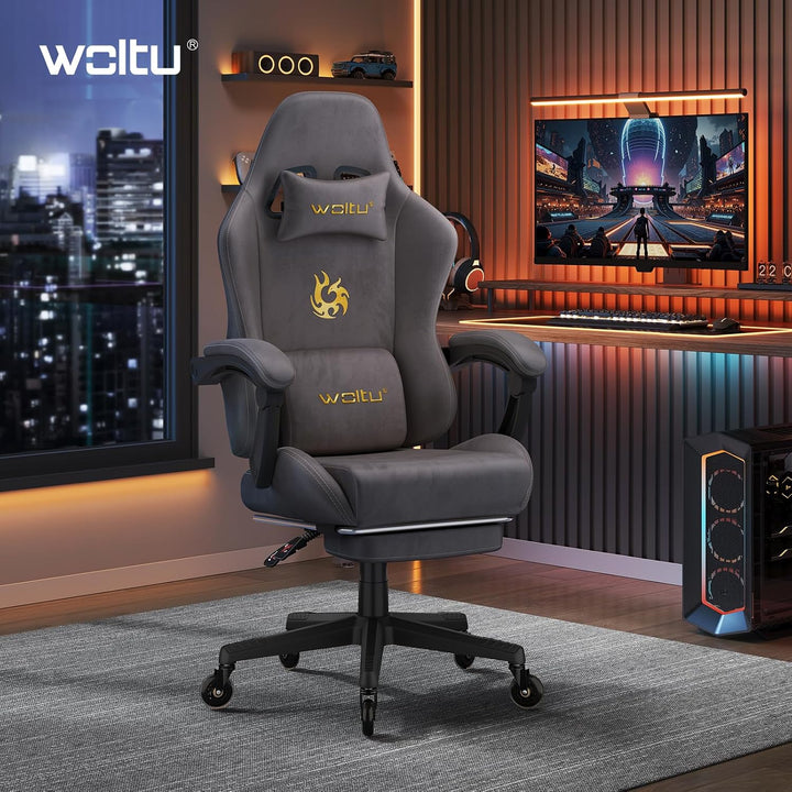 WOLTU Gaming Stuhl,Erwachsenen Computersessel,mit Gummi-Stuhlrollen,Grau | Ergonomisch, mit Verstell