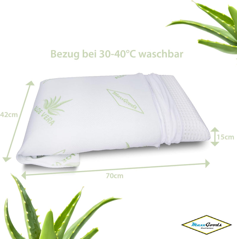 MaxxGoods - orthopädisches Nackenstützkissen mit Aloe Vera aus Visco-Gelschaum - 42cm x 70cm x 9cm -