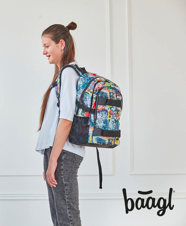Baagl Schulrucksack für Jungen Mädchen Teenager - Skateboard Rucksack - Kinderrucksack mit Laptopfac