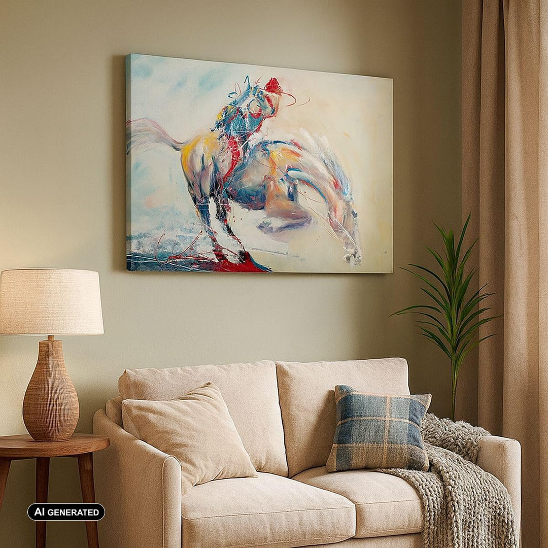 Bilder auf Leinwand 100x70cm Leinwandbild mit Rahmen Pferd Abstraktion Gross Wanddeko Bild Schlafzim