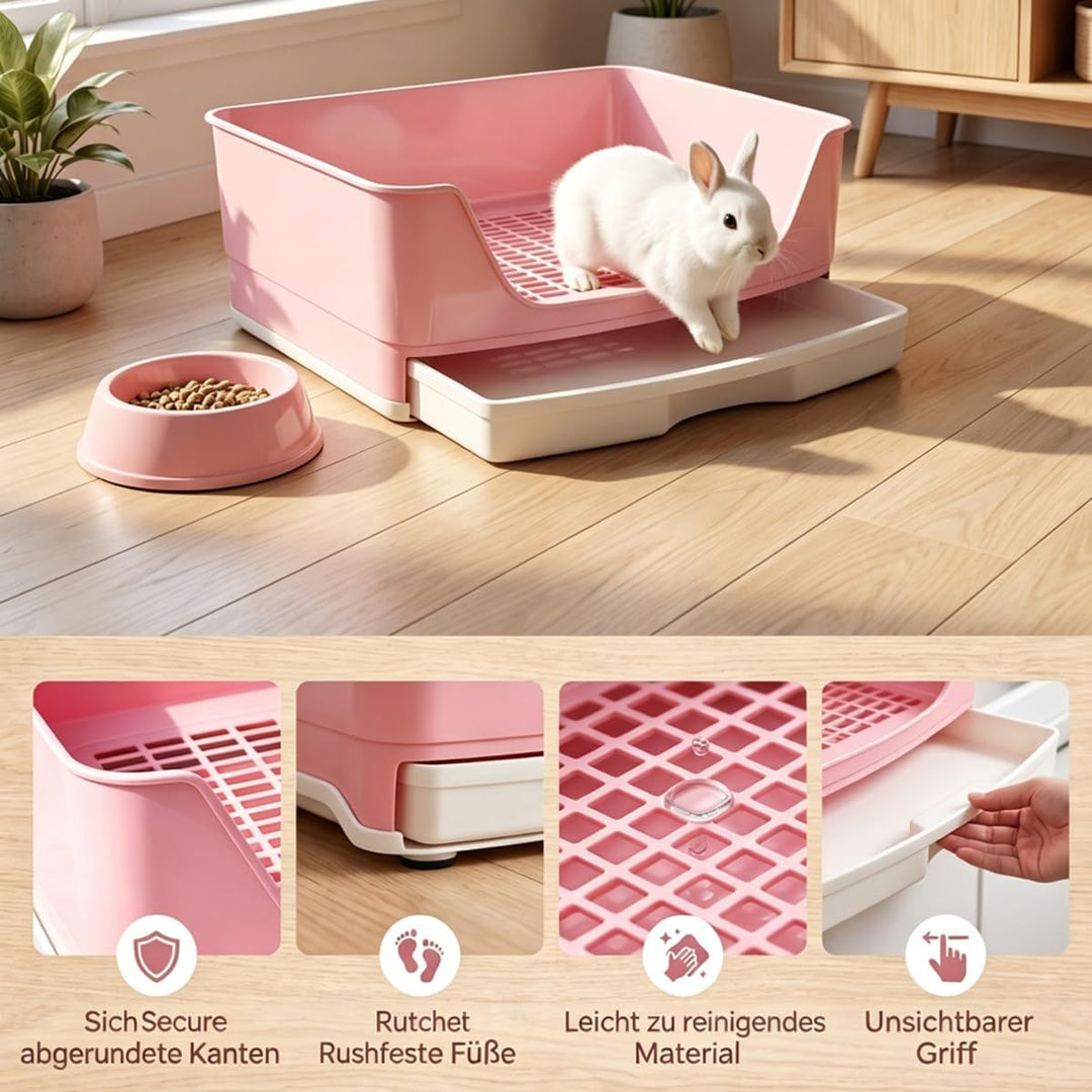 GrossE Kaninchen Toilette,Kaninchen ZubehöR Mit Herausnehmbarer Schublade,Hasen Toilette Mit Schaufe