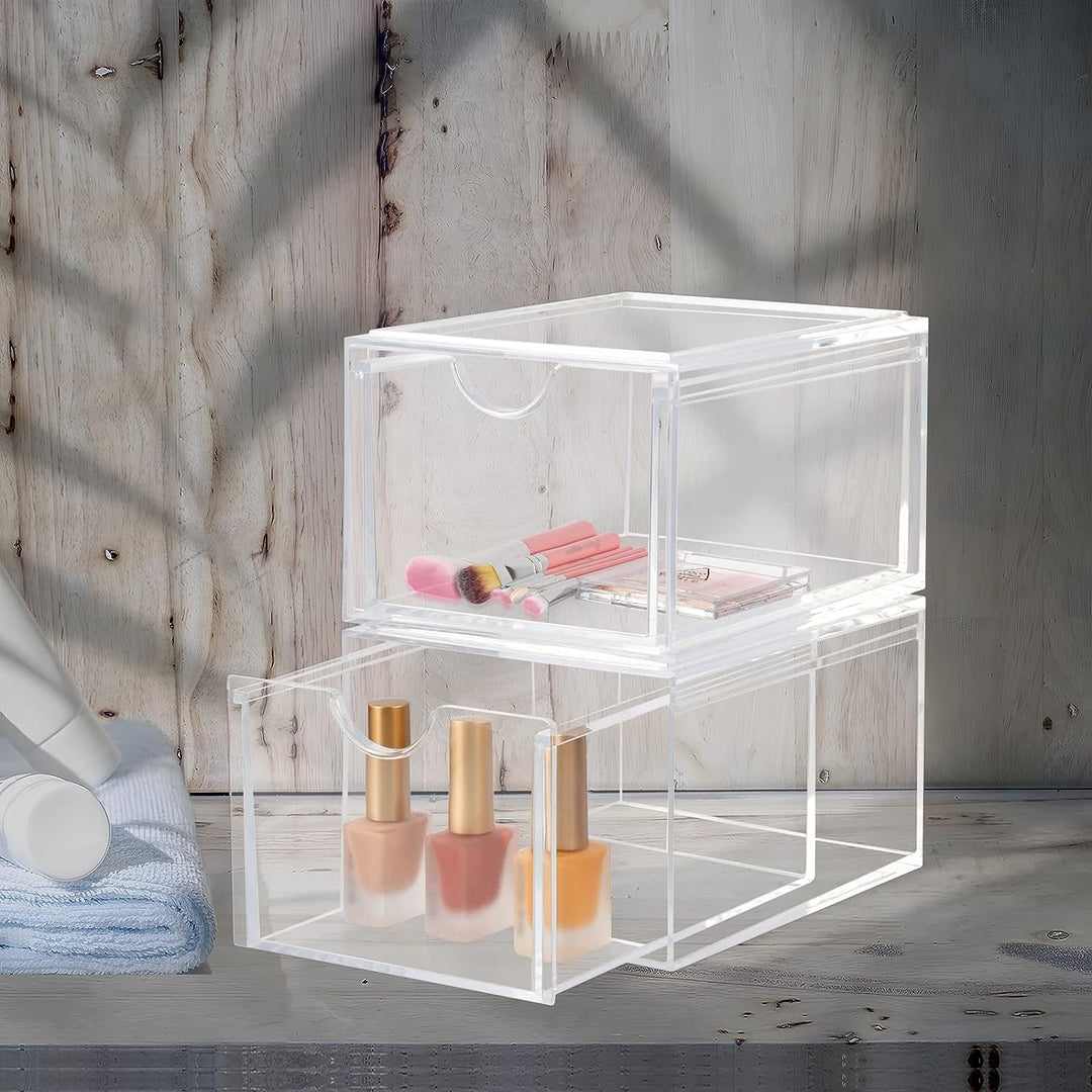 ECOSEAO Stapelbare Kosmetik-Organizer, Schubladen, transparente Acryl-Aufbewahrungsbehälter, 2 Stück