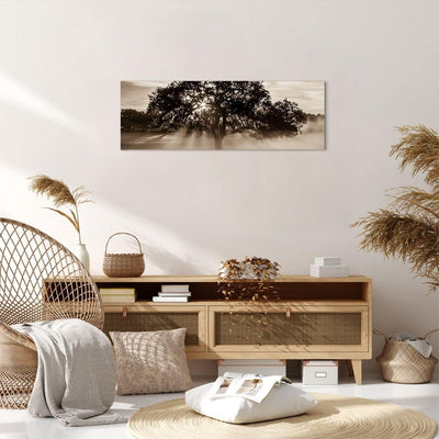 Panorama Bilder auf Leinwand Baum Feld Natur Leinwandbild mit Rahmen 90x30cm Wandbilder Dekoration W