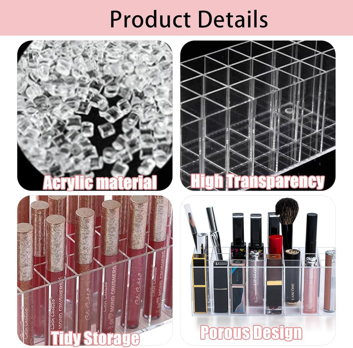 Lippenstift Organizer Aufbewahrungsbox mit 24 Plätzen, Acryl-Lipgloss-Ständer, für Pinsel, Lippensti