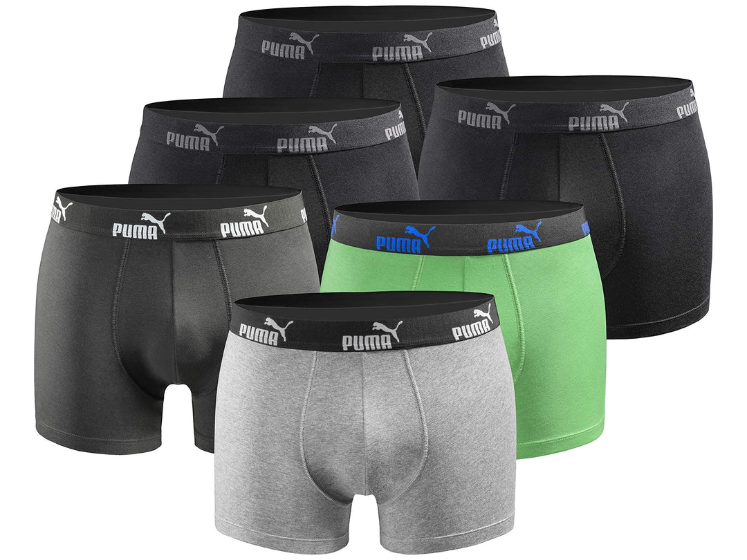 PUMA Boxershort 6er Pack Herren Basic Black Limited Edition Black-green-grey-new S, Black-green-grey