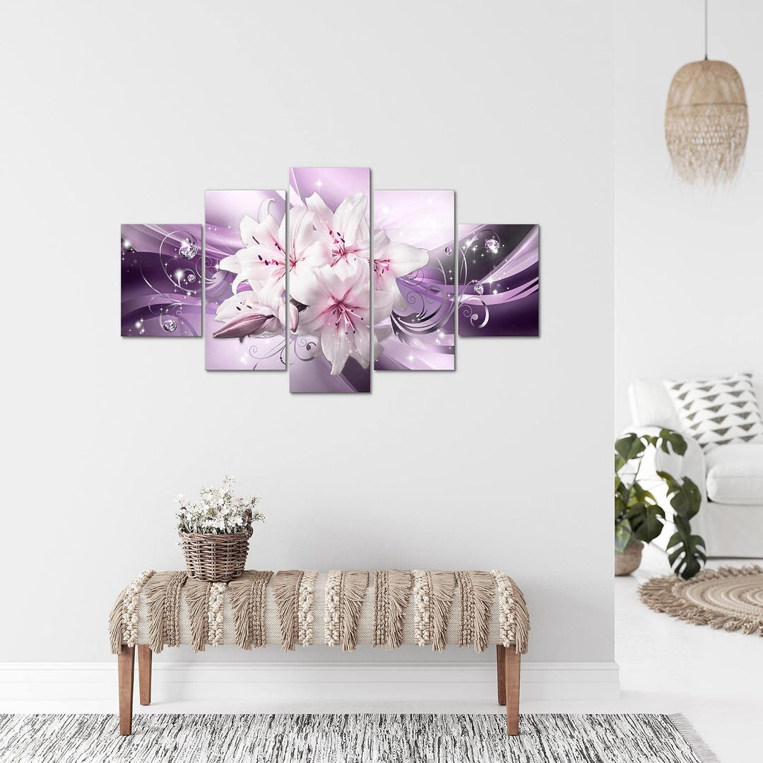 Runa Art Bild Wohnzimmer Schlafzimmer Blumen Lilien 5 Teilig Diamant Violett Lila Wandbilder auf Vli