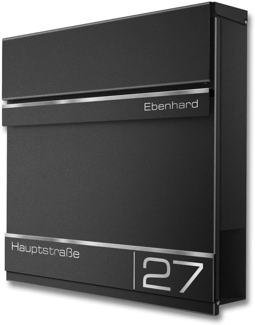 Metzler Briefkasten Schwarz - Postkasten mit individueller Laser Gravur - RAL9005 Tiefschwarz - Wand