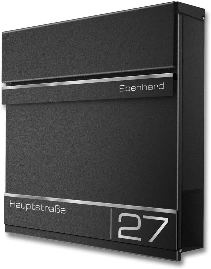 Metzler Briefkasten Schwarz - Postkasten mit individueller Laser Gravur - RAL9005 Tiefschwarz - Wand