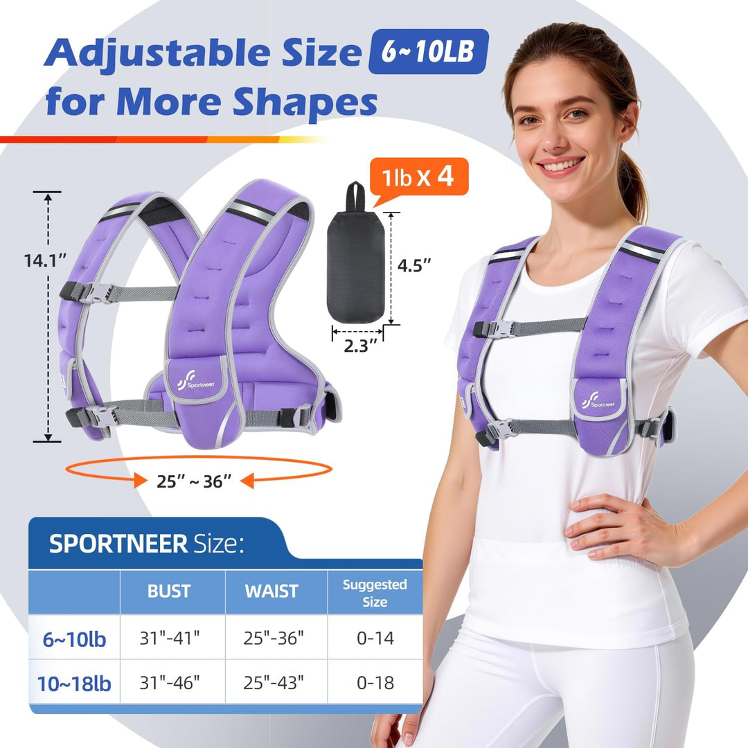 Sportneer Verstellbare Gewichtsweste für Damen Laufweste, 2,7-4,5kg/ 4,5-8,16kg Gewichtsweste für Kr
