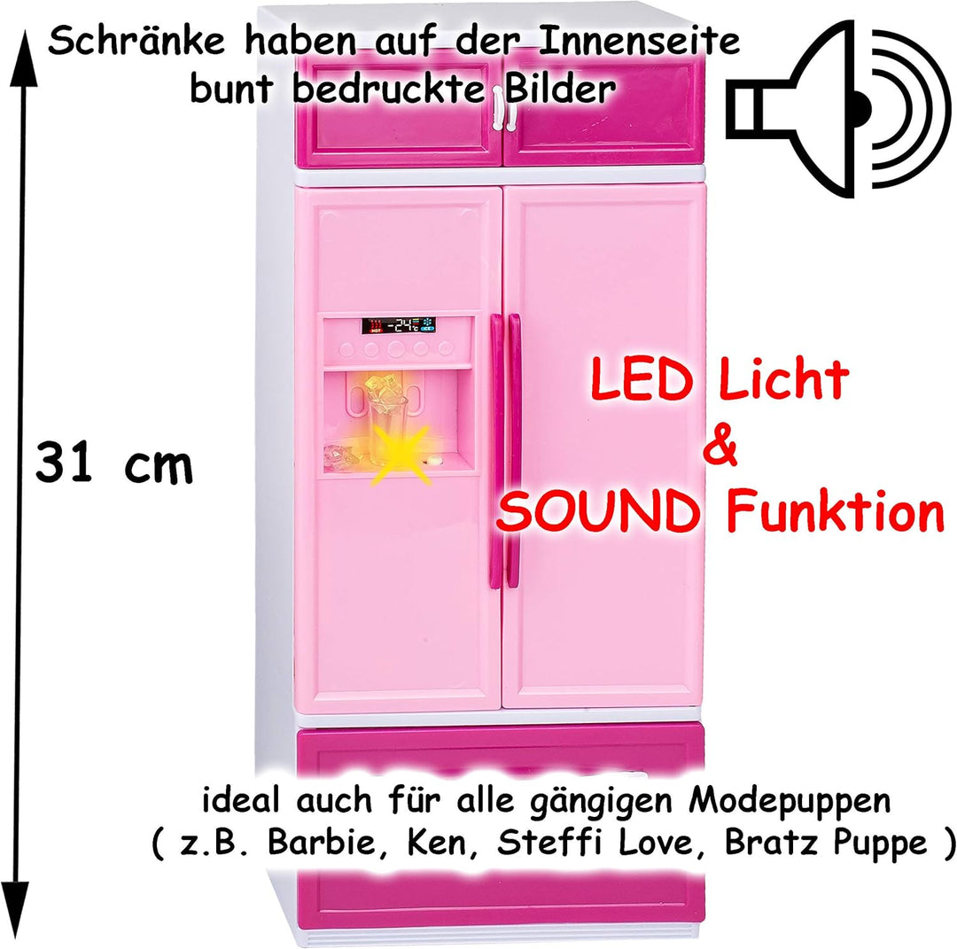 Puppenhaus Möbel - Sound & Licht - 31 cm gross - Kühlschrank/Gefrierschrank + Spüle + Backofen - ink