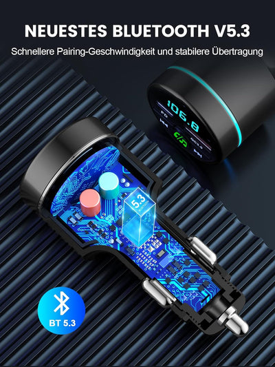 Mohard FM Transmitter Auto Bluetooth 5.3, Ganzmetall PD 30W & QC3.0 18W Schnelles Autoladegerät Ziga