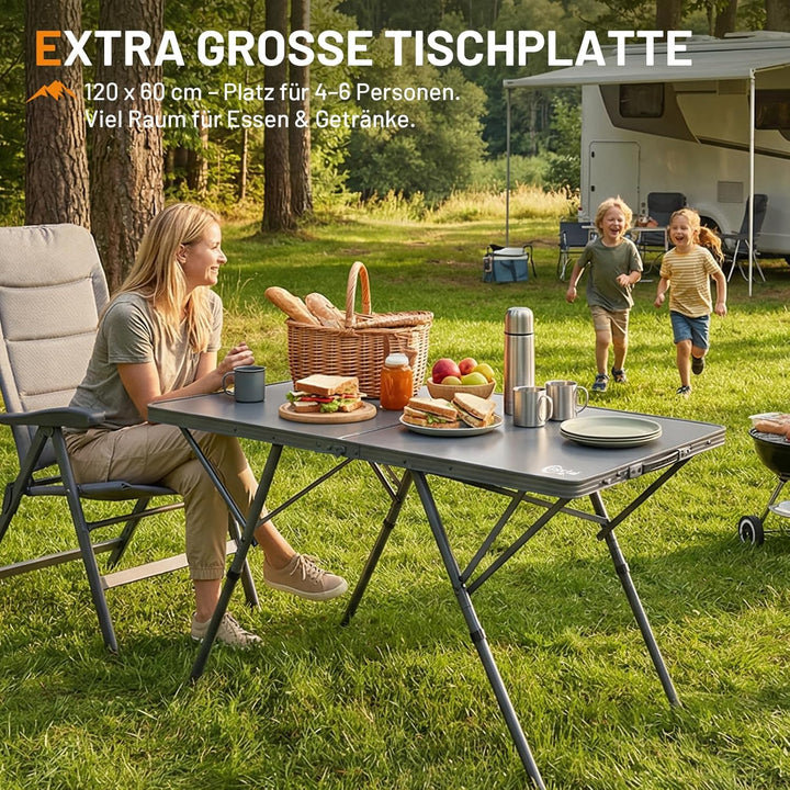 Portal Campingtisch faltbar 120x60cm extra grosse Tischplatte Aluminium Höhenverstellbar Klapptisch