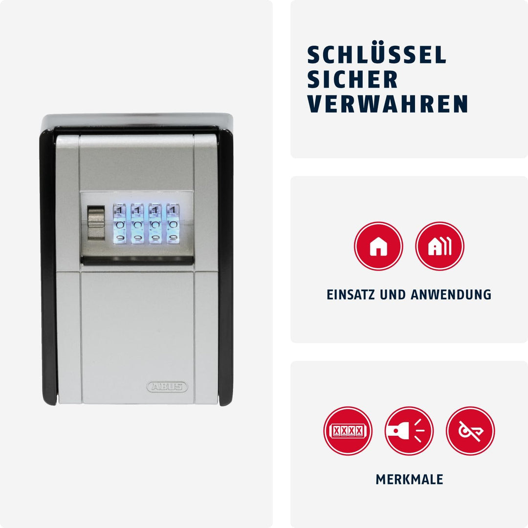 ABUS KeyGarage 787 LED - Schlüsselbox zur Wandmontage - mit beleuchteten Zahlenwalzen - für Schlüsse