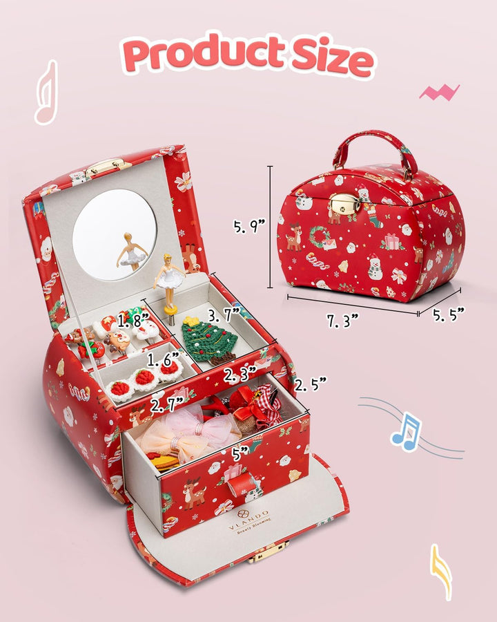 VLANDO Weihnachten Spieluhr Schmuckkästchen für Mädchen,Abschliessbar mit Schubladen, Mädchen Gesche