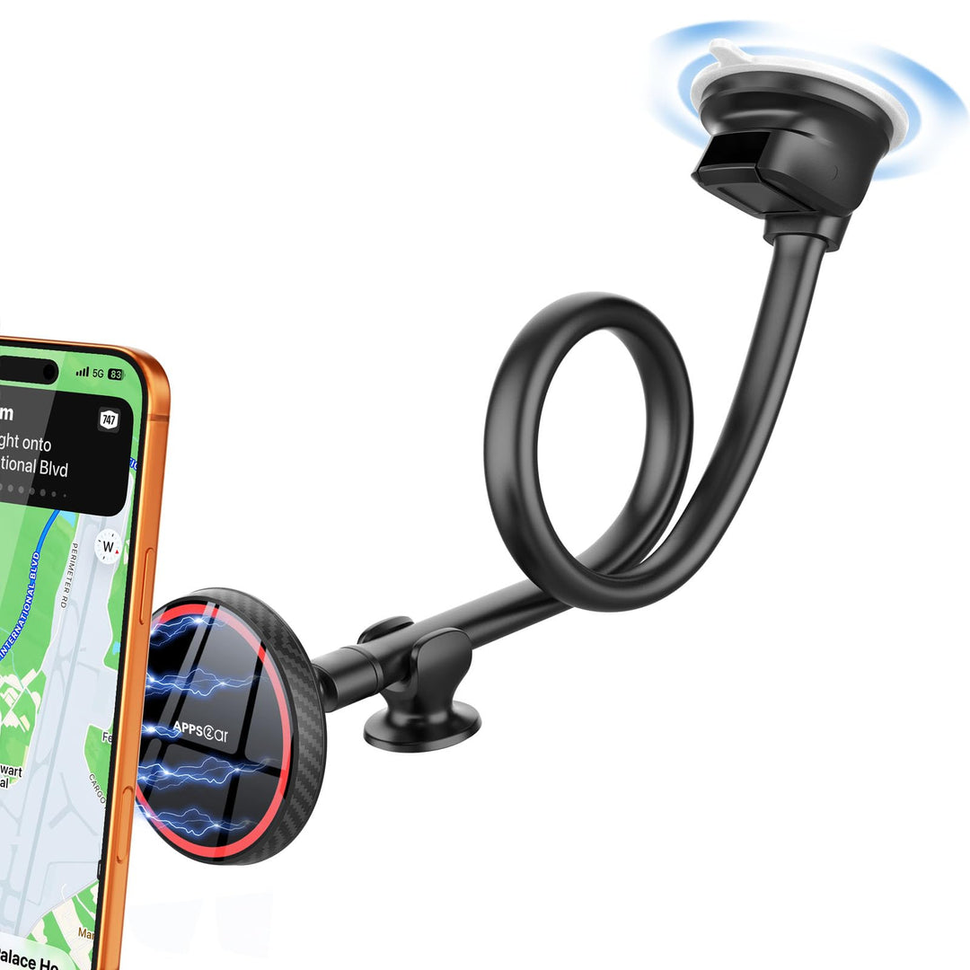 APPS2Car Magnetische Kfz-Handyhalterung für MagSafe – langer Arm 33 cm mit starkem Saugnapf für Wind