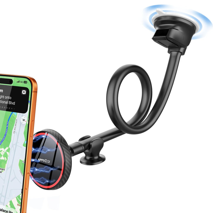 APPS2Car Magnetische Kfz-Handyhalterung für MagSafe – langer Arm 33 cm mit starkem Saugnapf für Wind