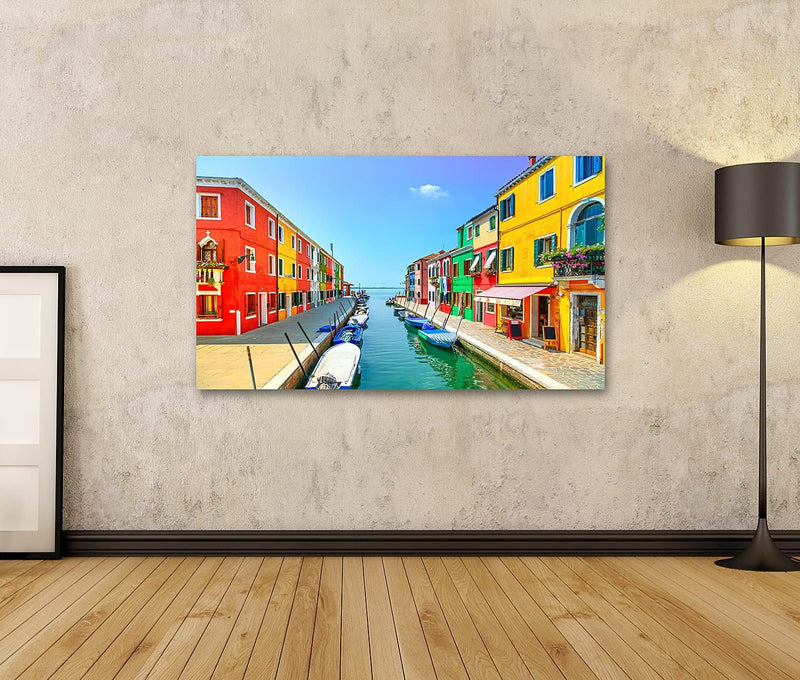 islandburner Bild auf Leinwand Wahrzeichen Venedigs Burano Insel Kanal Bunte Häuser Und Boote Italie