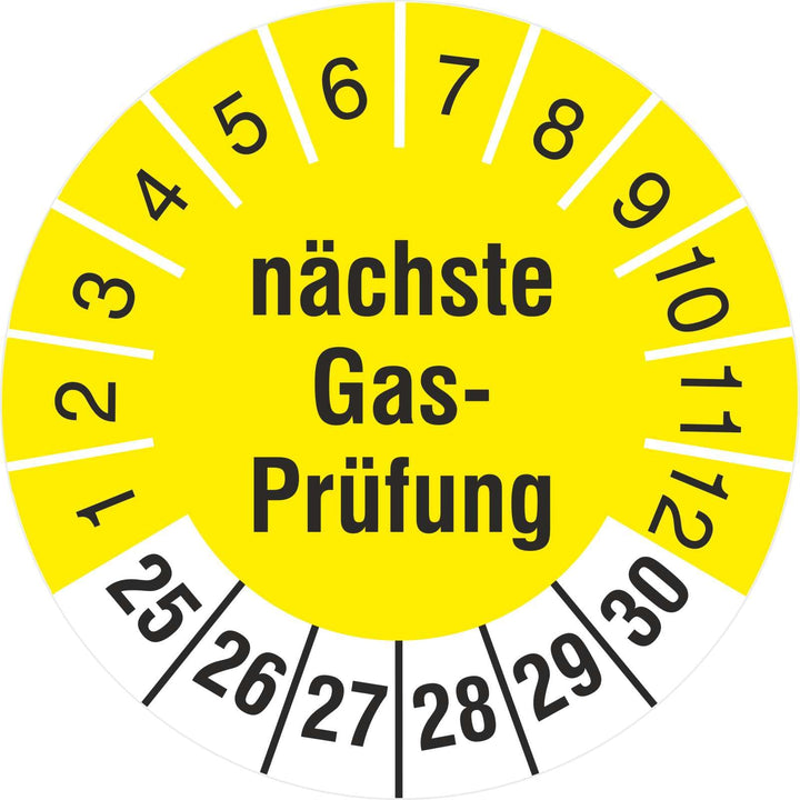 500 Prüfplaketten nächste Gasprüfung 30 mm Prüfetiketten Gas 2025-30 500 30mm Durchmesser, 500 30mm