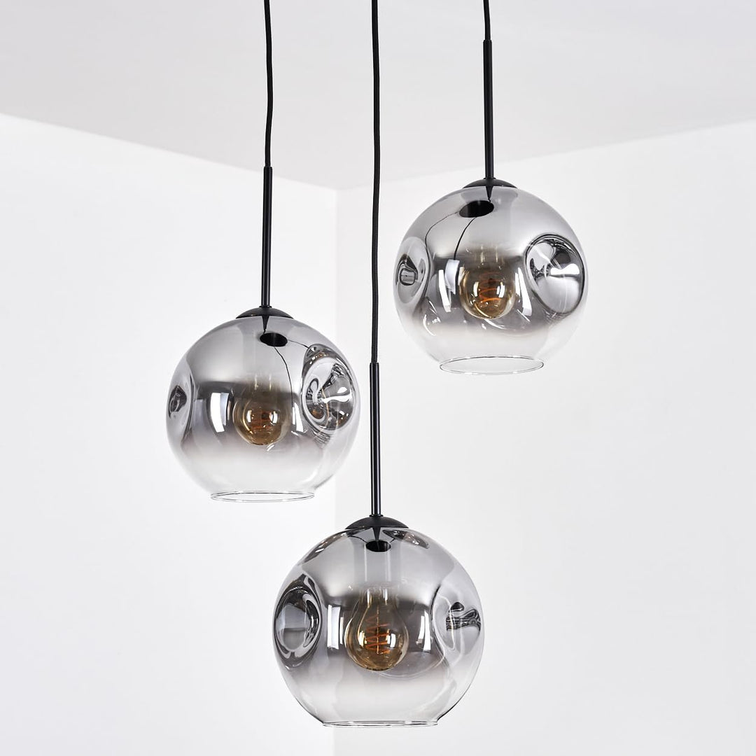 HOFSTEIN Hängeleuchte Ripoll, 3-flammige Hängelampe aus Metall/Glas in Schwarz/Rauchfarben/Klar, mod
