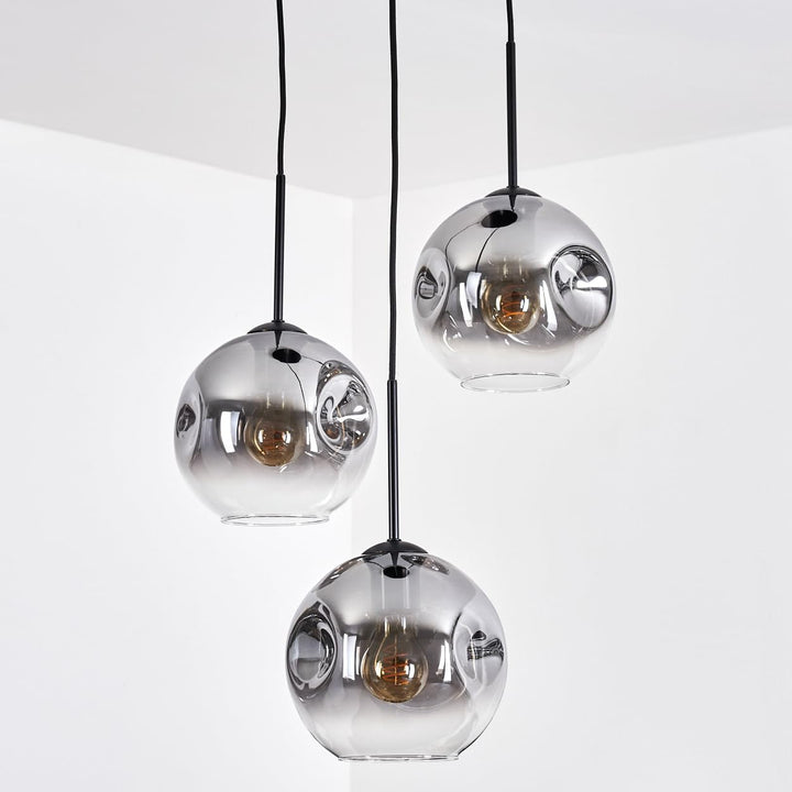 HOFSTEIN Hängeleuchte Ripoll, 3-flammige Hängelampe aus Metall/Glas in Schwarz/Rauchfarben/Klar, mod