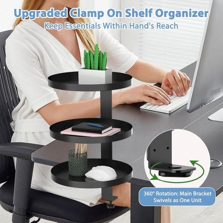 3 Stufen Clamp-On Schreibtisch Regalaufsatz mit Verstellbarem Ablagefach 360 Drehbar Unter Schreibti