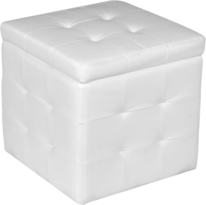 Dmora Pouf-Behälter aus Kunstleder, Farbe weiss, 45 x 47 x 45 cm Bianco, Bianco