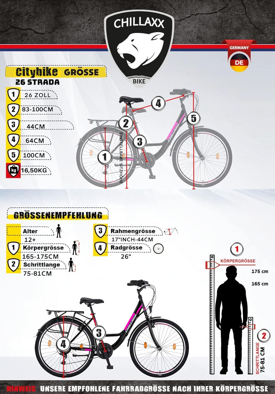 Chillaxx Bike Strada Premium City Bike in 24, 26, 28 Zoll - Fahrrad für Mädchen, Jungen, Herren und