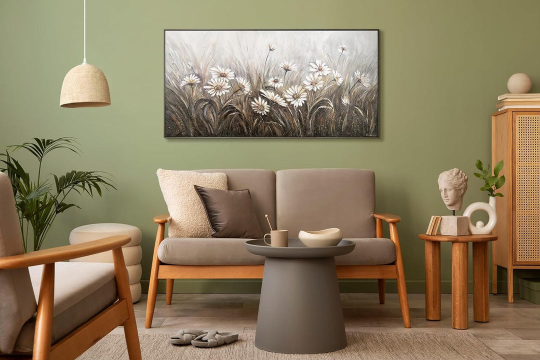 YS-Art Abstrakt Stil Acryl Gemälde auf Leinwand Gänseblümchen handgemalt Wandbilder Wohnzimmer moder