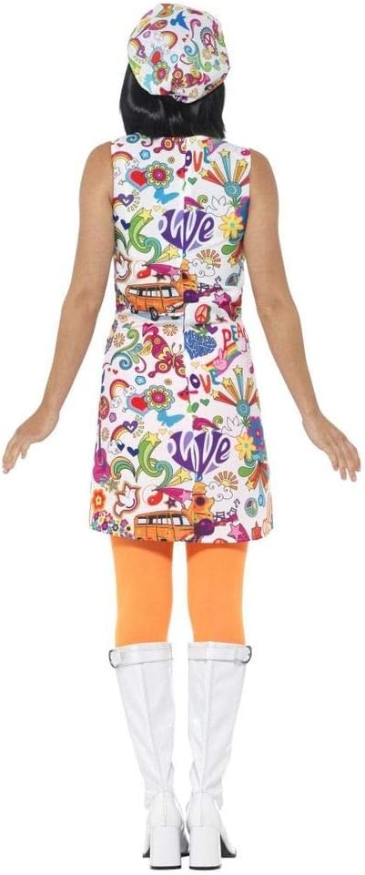 shoperama 60's Groovy Damen Kleid mit Ballon-Kappe A-Linie Mini-Rock 60er Jahre Sixties Twiggy Flowe