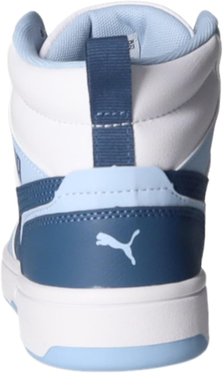 PUMA Rebound V6 MID JR Unisex Kinder Sneaker 393831 23 4 UK Puma White Dark Indigo Haute Tropic, 4 U