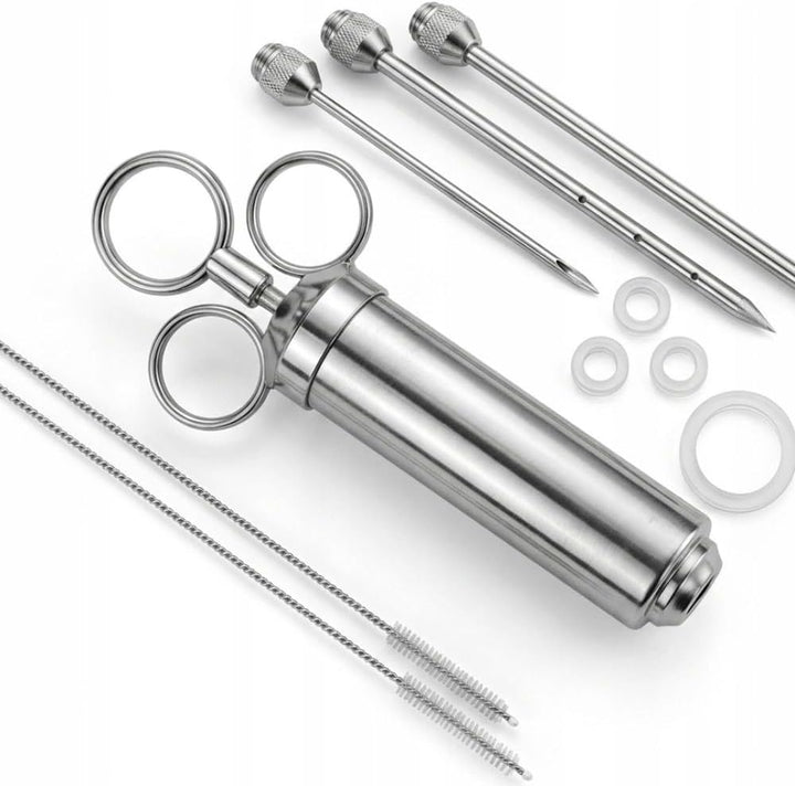 Marinadenspritze Edelstahl 60 ml mit 3 Nadeln, Fleischspritze BBQ, Marinaden Injektor für Grillen, R