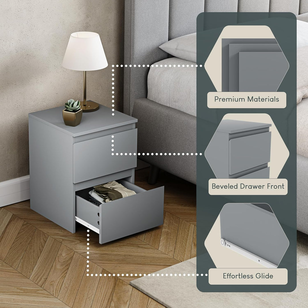 Vida Designs Denver Nachttisch, Kiefer, Grau, H: 40 x W: 29.5 x D: 29.5 cm, Grau