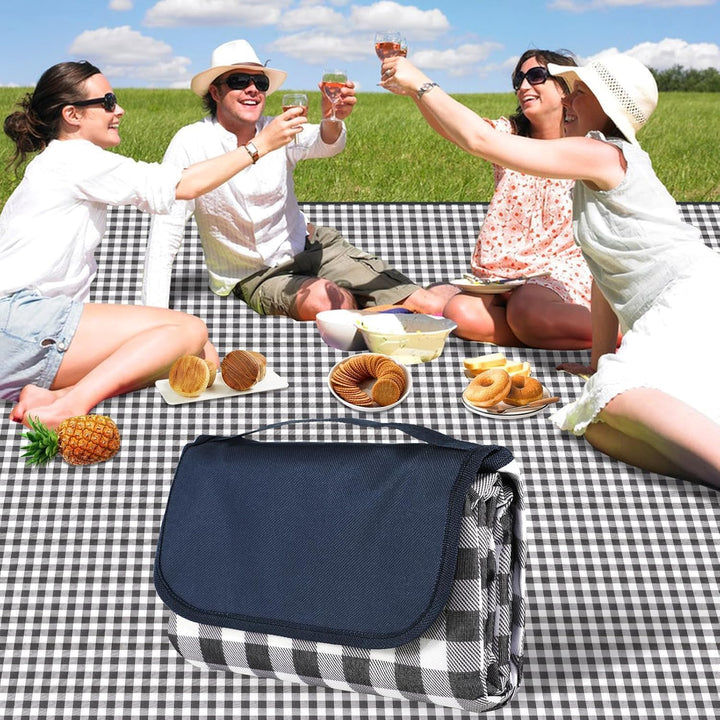 Picknickdecke, wasserdicht, Strandteppich, 200 x 300 cm, waschbar, leicht, mit Griff, marineblau, ka