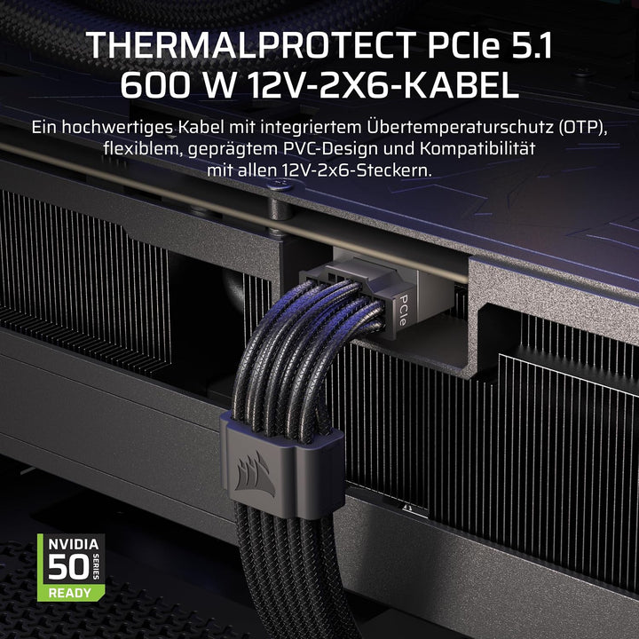 Corsair ThermalProtect PCIe 5.1 600W 12V-2x6 Netzteilkabel – Integrierter Übertemperaturschutz (OTP)
