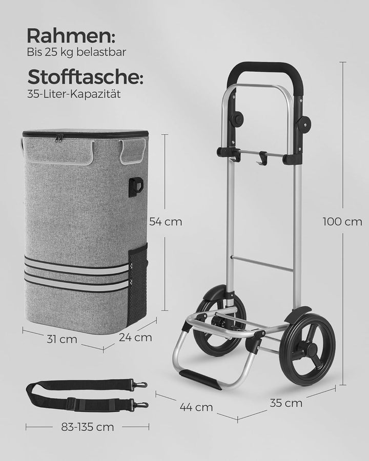 SONGMICS Einkaufstrolley, klappbar, Stabiler Einkaufswagen, mit Kühlfach, grosse Kapazität 35 L, mul