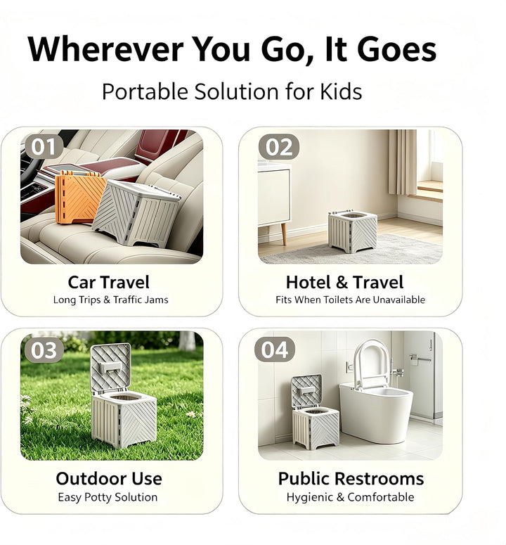 Faltbares Töpfchen für unterwegs, Reisetöpfchen &amp; mobile Reisetoilette Kinder mit PU-Sitz, stabilem