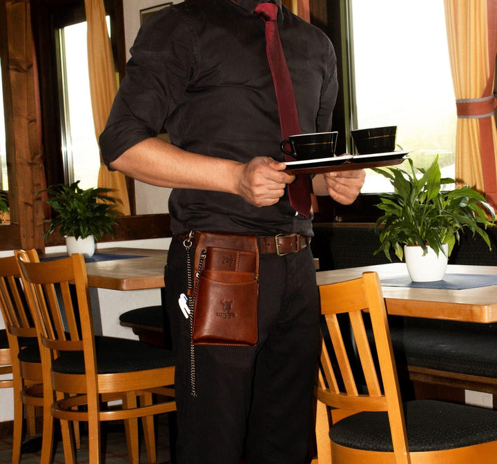 MATADOR Leder Profi-Kellner-Set Kellner-Geld-Börse-Tasche-Portmonnaie mit Kette Gastro Geldbeutel Ta