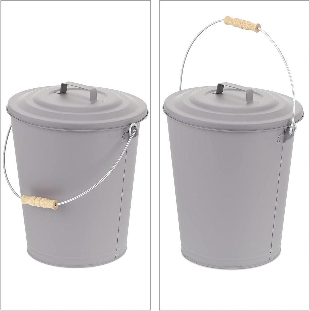 Relaxdays Ascheeimer mit Deckel, 24 Liter, für Kohle & Asche, runder Aschebehälter mit Henkel, Kamin