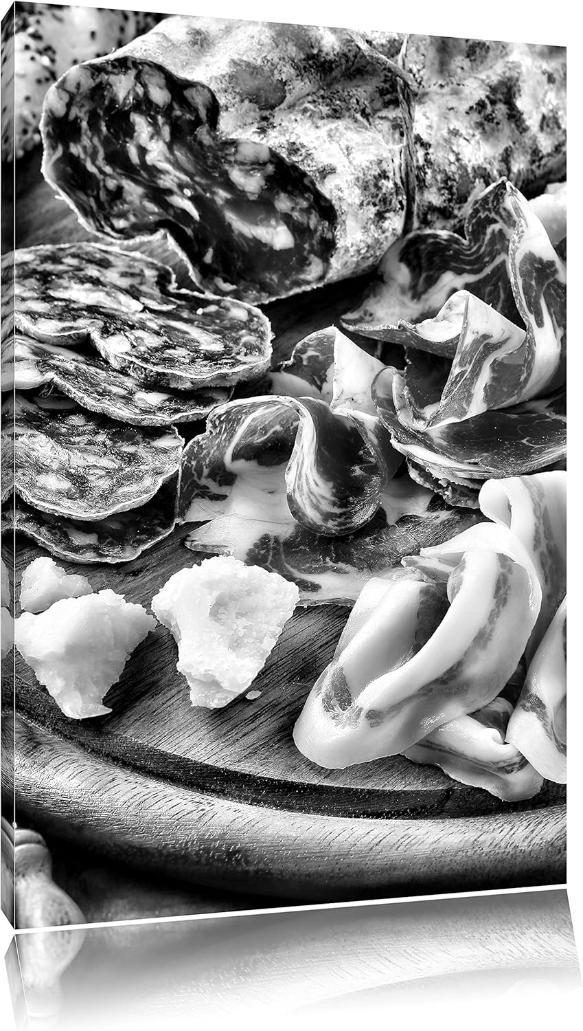 Pixxprint Brotzeit mit Wurst als Leinwandbild/Grösse: 100x70 cm/Wandbild/Kunstdruck/fertig bespannt,