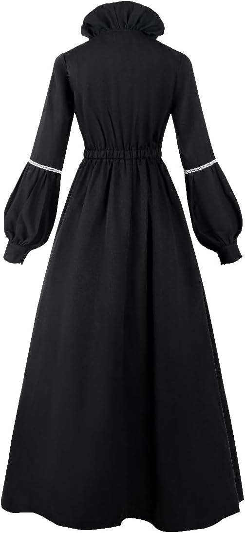 CR ROLECOS Mittelalter Kleid Damen Gothic Viktorianisches Kleid Schwarz Maxikleid Langarm Renaissanc