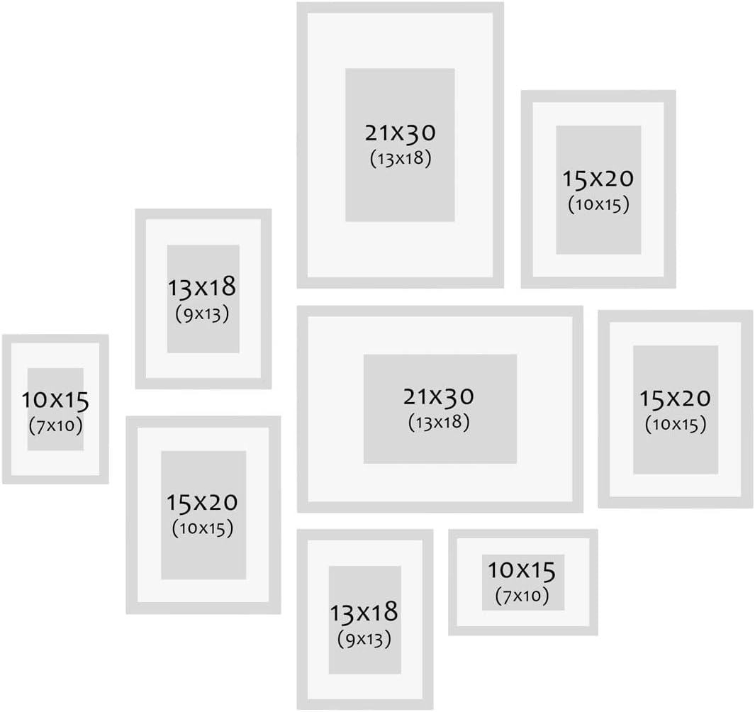 PHOTOLINI Echtholz-Bilderrahmen-Set mit Passepartout, 9er Rahmenset, Schwarz, Holzrahmen Made in EU,