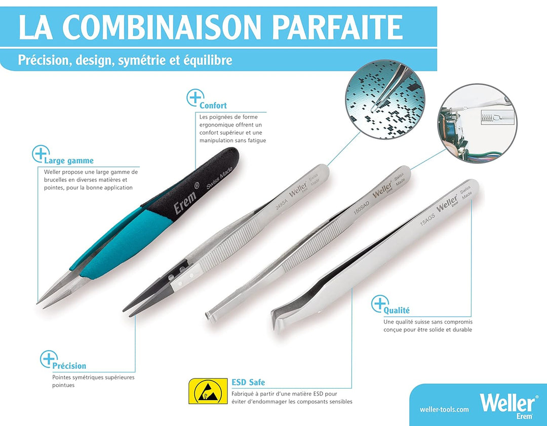Weller Erem EOOSA Ergonomische Sehr Robuste Präzisionspinzette mit Geraden Starken Spitzen für Stand