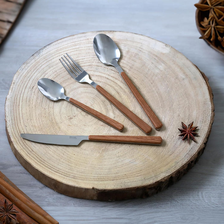Amefa Bosquet Besteck-Set, 24-teilig, Edelstahl 18/0, Holzgriff, spülmaschinengeeignet